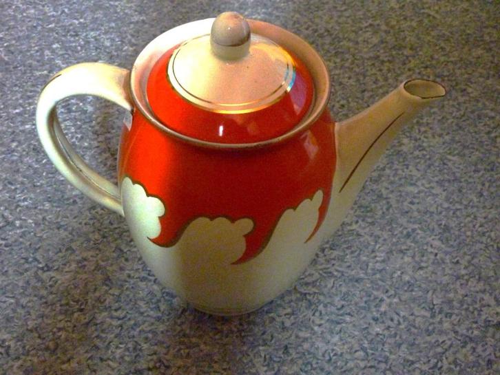 Emaille oranje-creme koffiepot, Jugend stijl, Antiek en Kunst, Antiek | Emaille, Ophalen of Verzenden