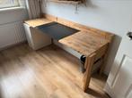Steigerhouten bureau 215x60x75 cm, incl. schrijfblad (IKEA), Huis en Inrichting, Bureaus, Ophalen, Gebruikt