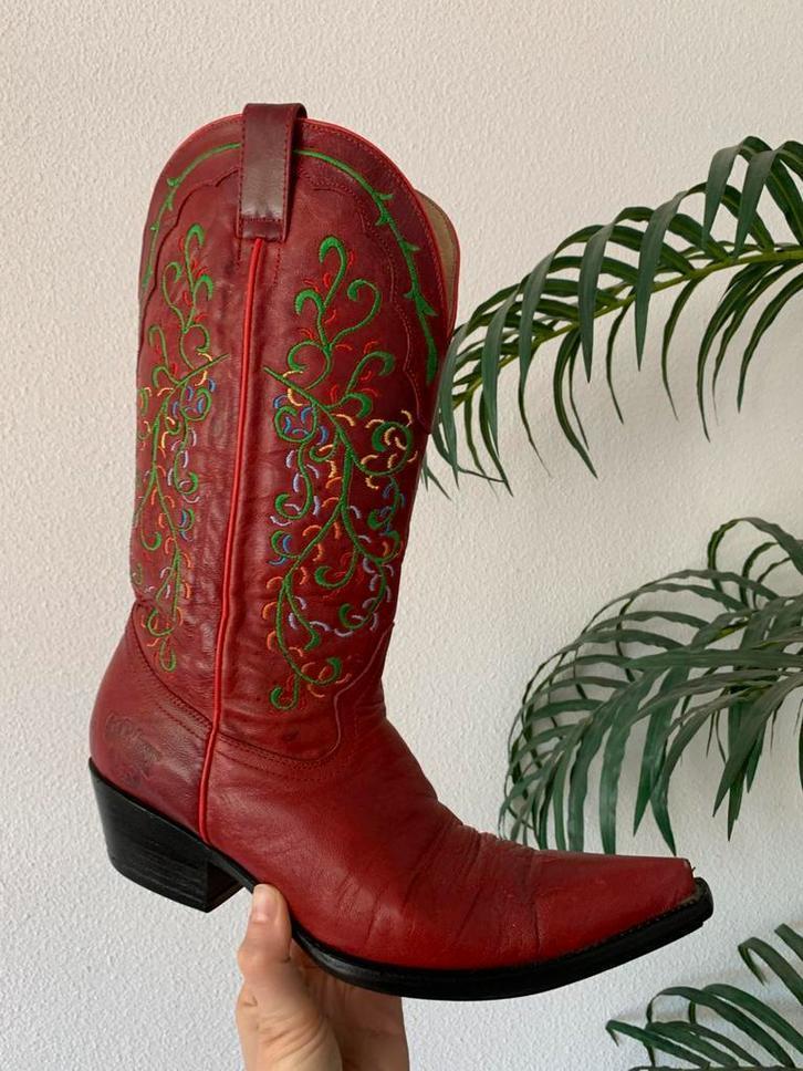Go West flowerboots 38 western boots bohemian cowboylaarzen, Kleding | Dames, Schoenen, Zo goed als nieuw, Hoge laarzen, Rood