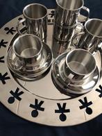 "Alessi stijl" 4 dubbelwandige kop en schotels en 2 mokken R, Overige materialen, Ophalen of Verzenden, Zo goed als nieuw, Overige stijlen