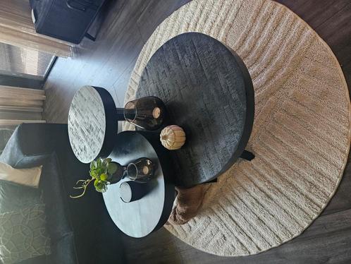 Set van 3 salontafels hout met metalen onderste, Huis en Inrichting, Tafels | Salontafels, Gebruikt, Minder dan 50 cm, 50 tot 100 cm