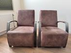2 fauteuils | microleder | taupe, Huis en Inrichting, Fauteuils, Ophalen, Minder dan 75 cm, Zo goed als nieuw, Metaal