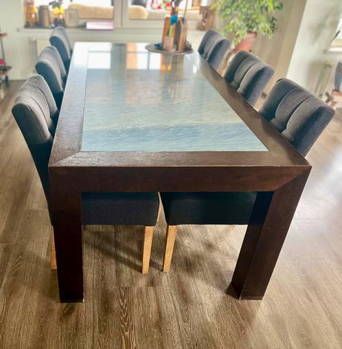 Eetkamertafel Amerikaans noten en Azul Bahia., Huis en Inrichting, Tafels | Eettafels, Zo goed als nieuw, 50 tot 100 cm, 200 cm of meer