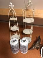 Brocante Hoge etagiëres , windlichten , schaal , Lamp, Huis en Inrichting, Ophalen, Gebruikt, Wit, Metaal