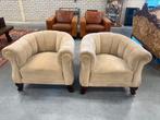 Ecru velours fauteuils | zeer degelijke kwaliteit!, Huis en Inrichting, Fauteuils, Ophalen, Hout, Gebruikt, 100 tot 125 cm