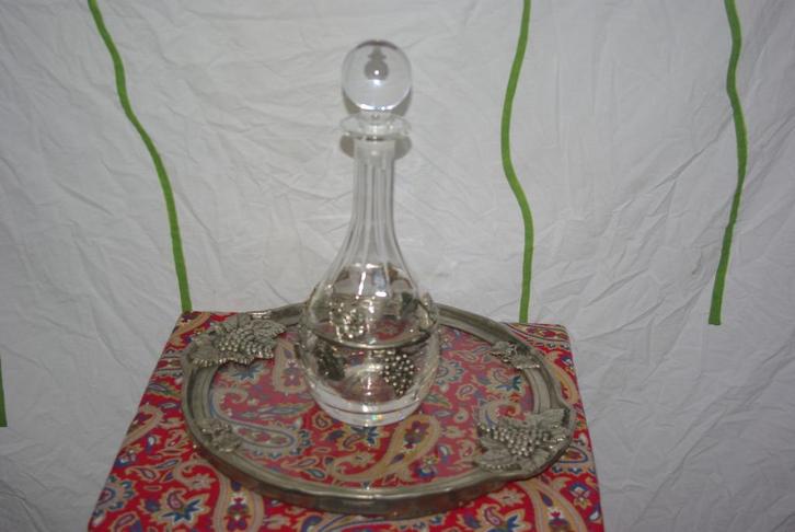 Dienblad met karaf  ( Bewerkt, Antiek en Kunst, Antiek | Glas en Kristal, Ophalen of Verzenden
