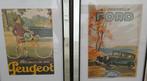 Oude Antieke Auto Prenten Posters Ford en Peugeot, Ophalen of Verzenden, Gebruikt, Auto's