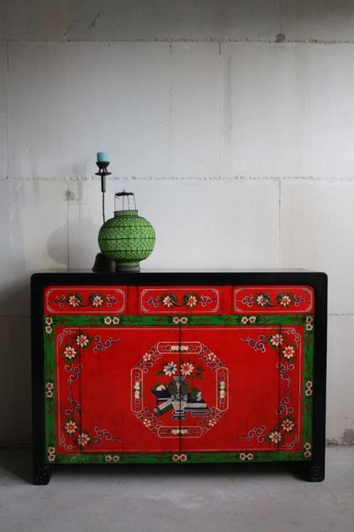 Kleurrijk Beschilderd Dressoir Kast Bohemian Landelijk Uniek, Huis en Inrichting, Kasten | Ladekasten, Nieuw, Minder dan 100 cm
