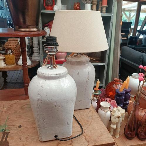 Witte Stenen Lampen Set, Huis en Inrichting, Lampen | Tafellampen, Gebruikt, Minder dan 50 cm, Stof, Ophalen of Verzenden