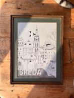 Vintage Breda Poster in Lijst - 21x30 cm, Minder dan 50 cm, Gebruikt, Oorspronkelijke maker, Ophalen of Verzenden
