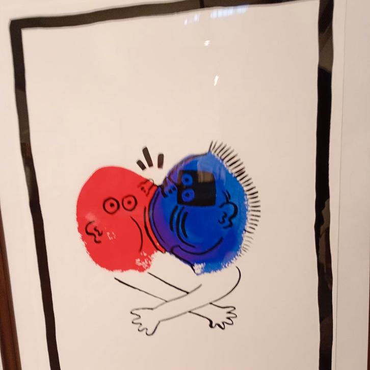 Keith Haring handgesignieerd red and Blue, Antiek en Kunst, Kunst | Litho's en Zeefdrukken, Ophalen of Verzenden