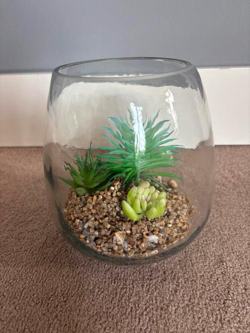 Vaas met nep vetplantjes, Huis en Inrichting, Woonaccessoires | Stolpen, Zo goed als nieuw, Ophalen of Verzenden