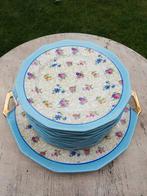 Prachtige Franse gebak set, gebakschaal en 12 bordjes, Ophalen of Verzenden, Zo goed als nieuw, Overige stijlen, Bord(en)