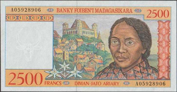 Madagascar 2500 francs ND(1998) aUNC p.81 (# 4), Postzegels en Munten, Bankbiljetten | Afrika, Los biljet, Overige landen, Verzenden