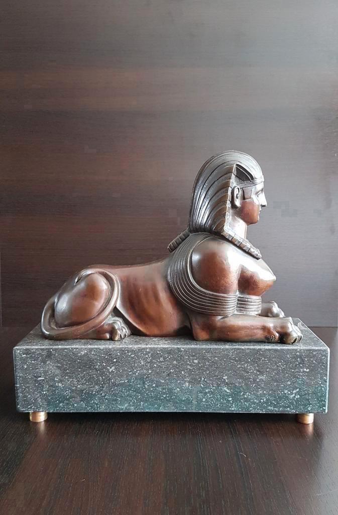 Antiek bronzen beeld Patinated Bronze Sphinx Statue, Antiek en Kunst, Antiek | Koper en Brons, Brons, Ophalen of Verzenden
