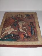 Ikoon met strijder te paard die draak doodt 31 cm x 35 cm, Ophalen of Verzenden