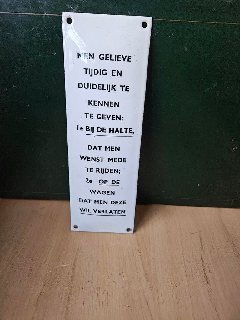 Emaille trein en tram instructie bordje., Verzamelen, Spoorwegen en Tramwegen, Ophalen of Verzenden, Gebruikt, Trein, Overige typen