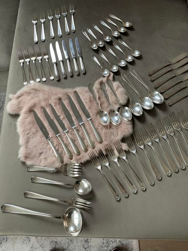 Christofle Vendome antiek verzilverd gemerkt bestek, Ophalen, Gebruikt, Zilver, Bestekset