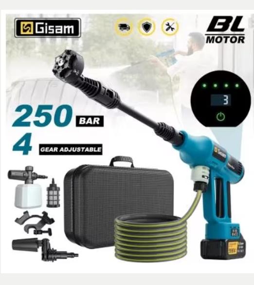 Gisam hogedrukspuit 250 Bar draadloos 18V met accessoires, Tuin en Terras, Hogedrukreinigers, Ophalen of Verzenden, Nieuw, Elektrisch