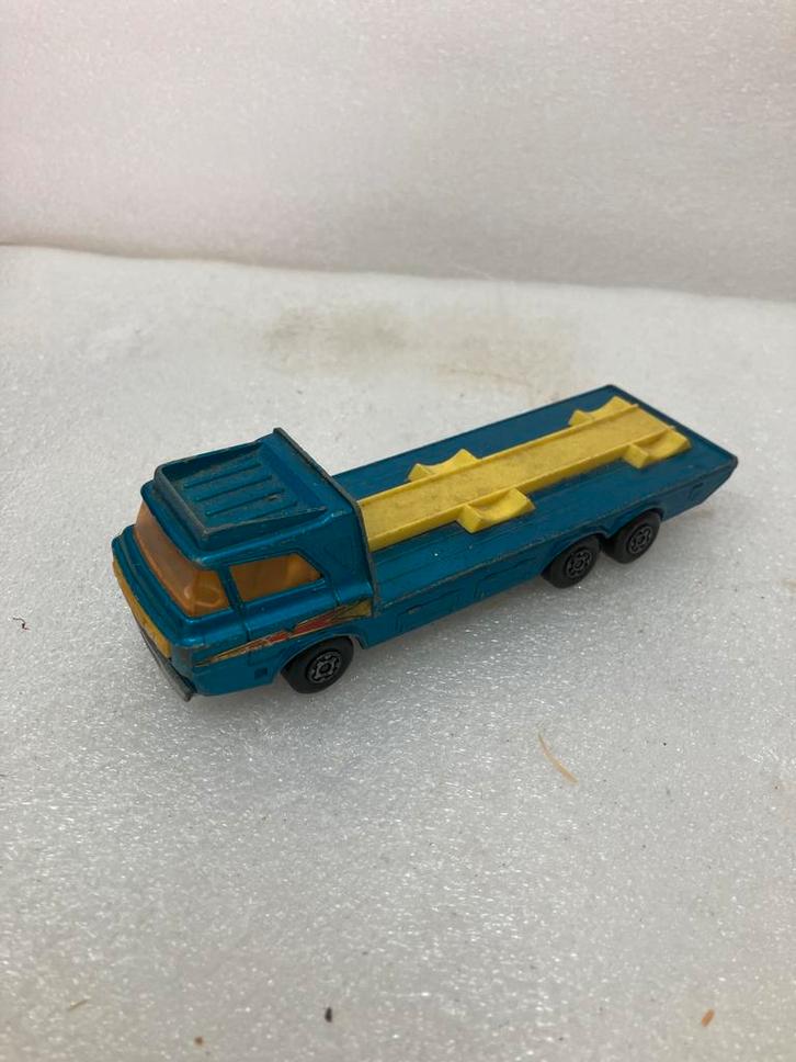 Vintage Matchbox Speelgoed Tractor Transporter - Blauw/Geel, Hobby en Vrije tijd, Modelbouw | Auto's en Voertuigen, Gebruikt, Truck