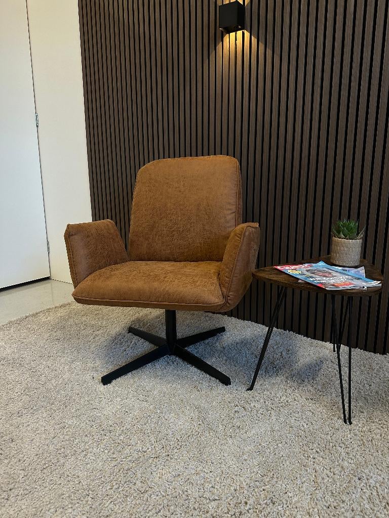 NIEUW! Fauteuil Lugo cognac, Minder dan 75 cm, Leer, Nieuw, Ophalen of Verzenden