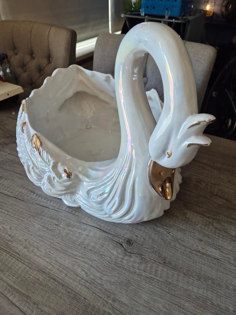 Ganzen bloempot wit/goud, Ophalen