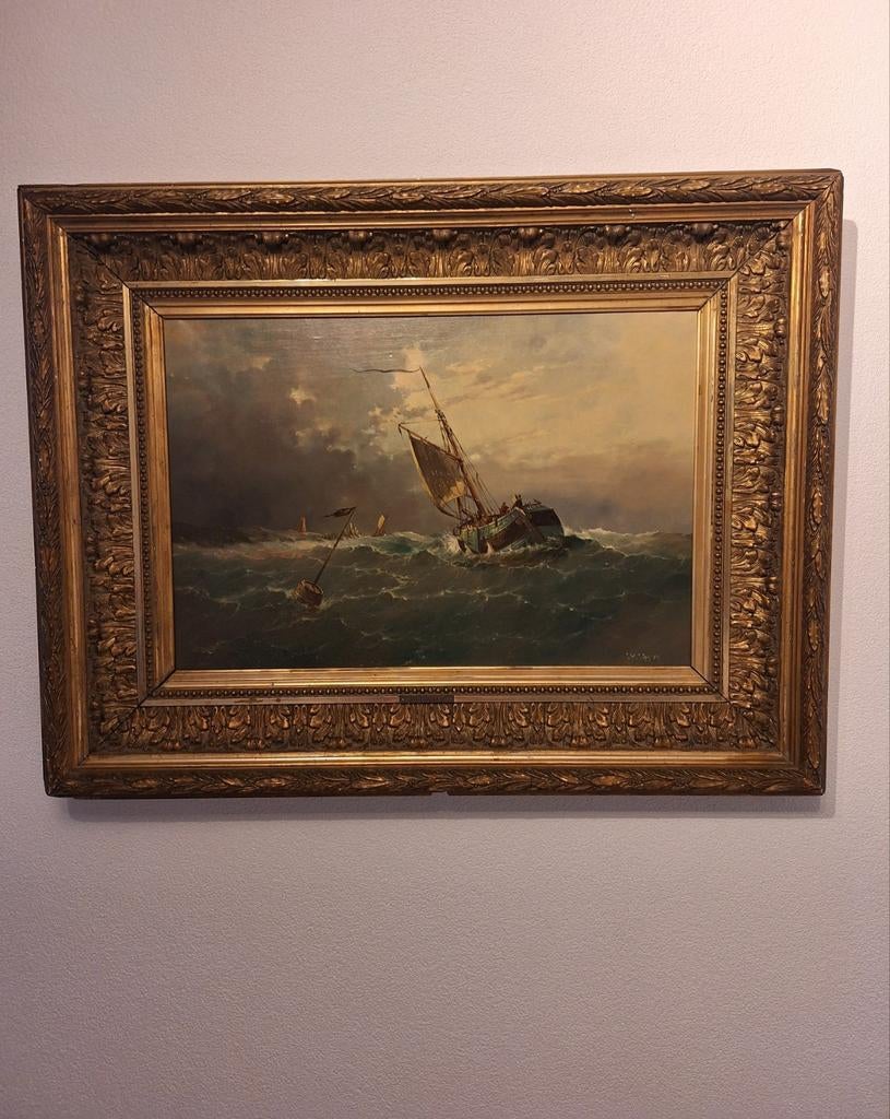 Prachtig doek met Scheveningse kotter! J.H.J.Jasper, Ophalen