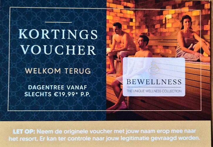 Kortingsbon (voucher) voor sauna's BeWellness t/m 11-5-2026, Tickets en Kaartjes, Kortingen en Cadeaubonnen, Twee personen, Spa of Sauna