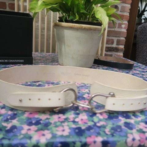 Riem leder wit Richard Gampel - lengte 92 cm - br 5 cm, Kleding | Dames, Riemen en Ceinturen, 5 cm of meer, 90 tot 100 cm, Tailleriem