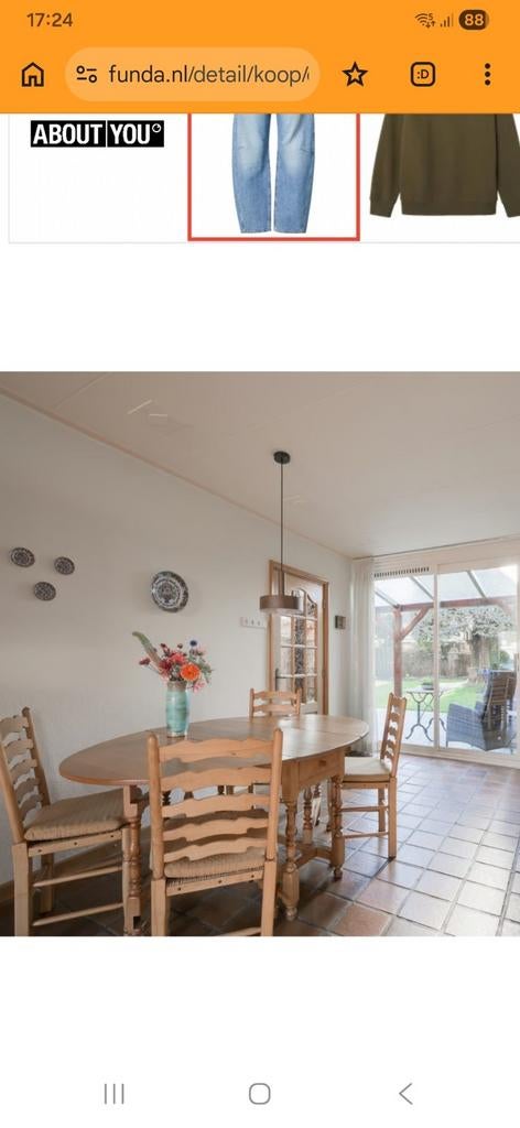 Engels eiken eethoek met 4 stoelen, inklapbaar, Huis en Inrichting, Tafels | Eettafels, Ophalen, Landelijke inrichting, Eikenhout