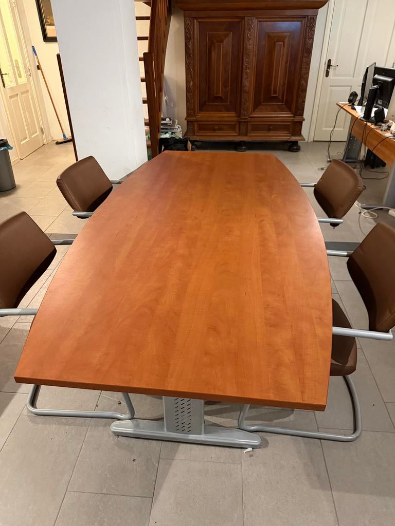 Grote vergadertafel met 4 stoelen, Ophalen, Gebruikt, 100 tot 150 cm, 200 cm of meer