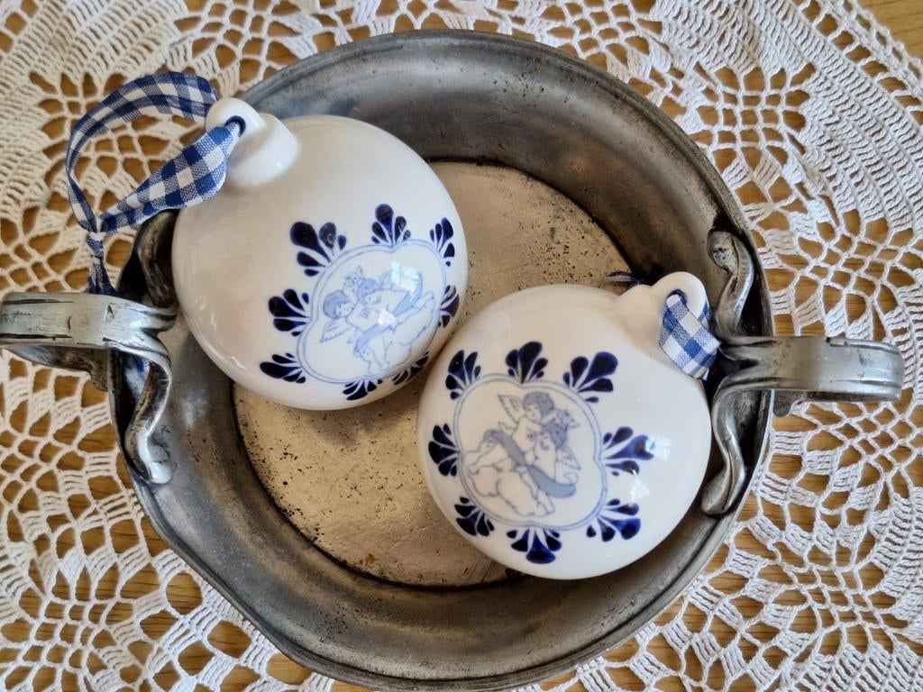 Delfts blauwe porceleinen (kerst)ballen, Ophalen of Verzenden