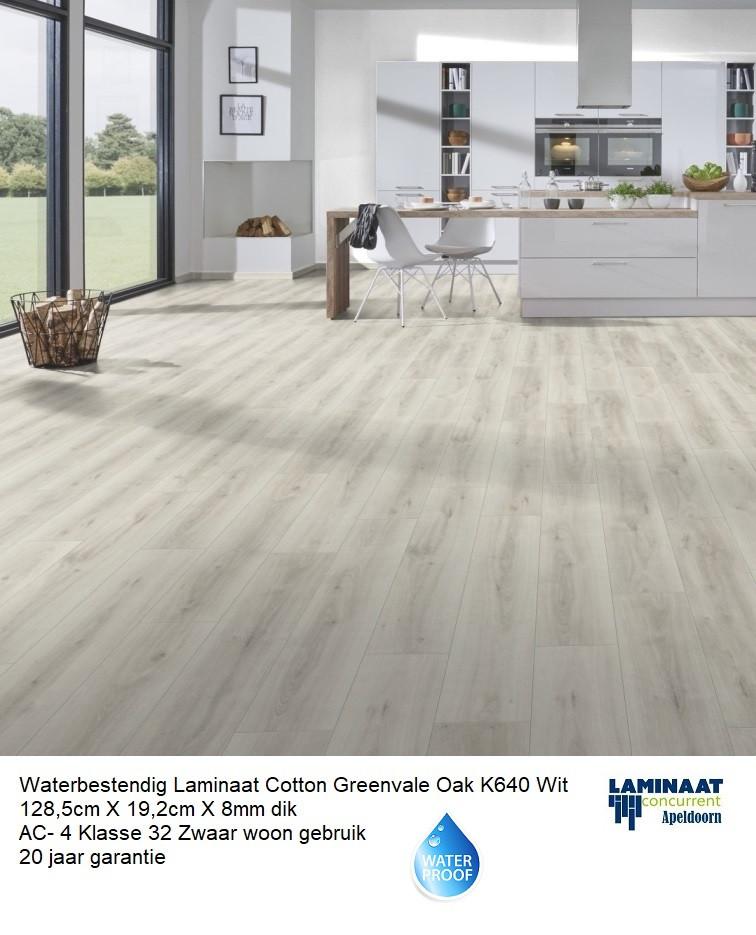Waterbestendig Laminaat Cotton Greenvale Wit K640 8mm dik, 75 m² of meer, Wit, Nieuw, Ophalen of Verzenden