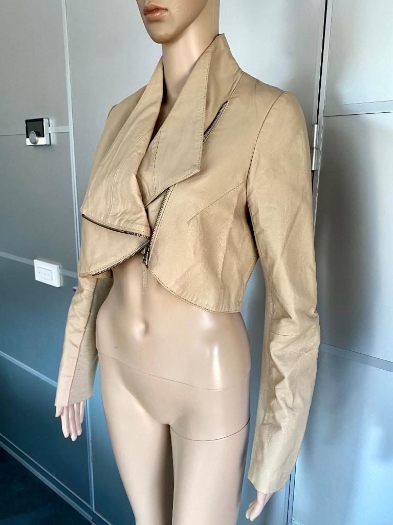 J114 echt-leren kort jasje mt 34 bolero blazer colbert beige, Kleding | Dames, Beige, Ophalen of Verzenden, Zo goed als nieuw