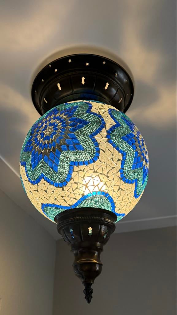 Oosterse Plafondlamp Mozaïek Blauw, Ophalen, Gebruikt, Glas