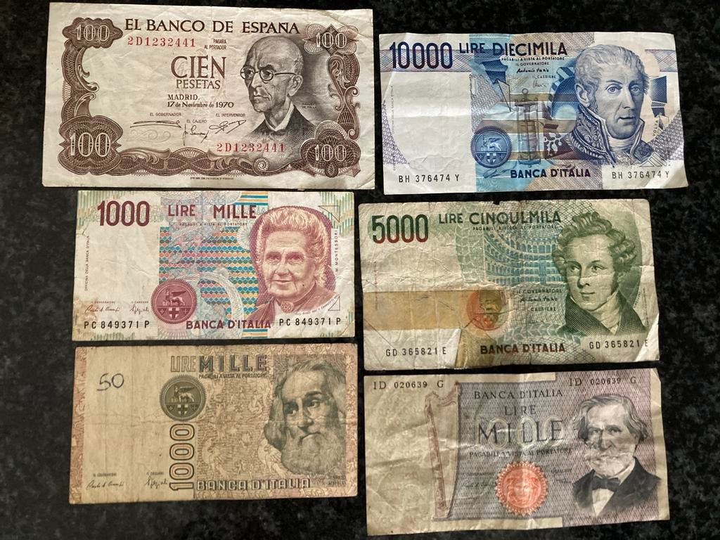 Oude bankbiljetten Italië en Spanje - GRATIS VERZENDING, Postzegels en Munten, Bankbiljetten | Europa | Niet-Eurobiljetten, Ophalen of Verzenden