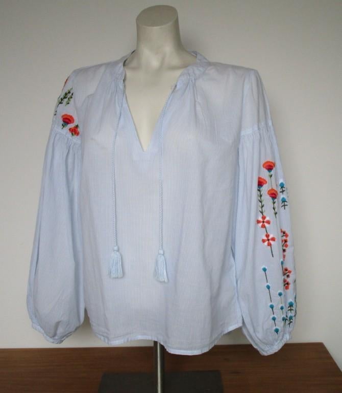 Nr.5: Blouse van H&M L - XL blauw streepje met geborduurde, Kleding | Dames, Blouses en Tunieken, H&M, Blauw, Maat 46/48 (XL) of groter