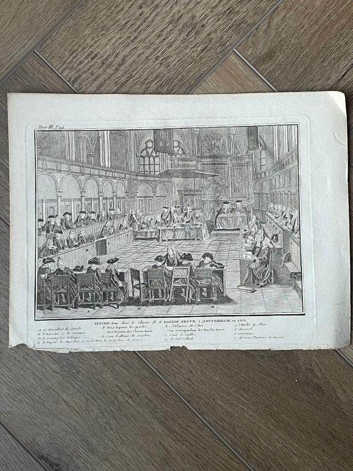 Synode 1730 Nieuwekerk Amsterdam Gravure P0141, Antiek en Kunst, Kunst | Etsen en Gravures, Ets, 1700 - 1799, Ophalen of Verzenden