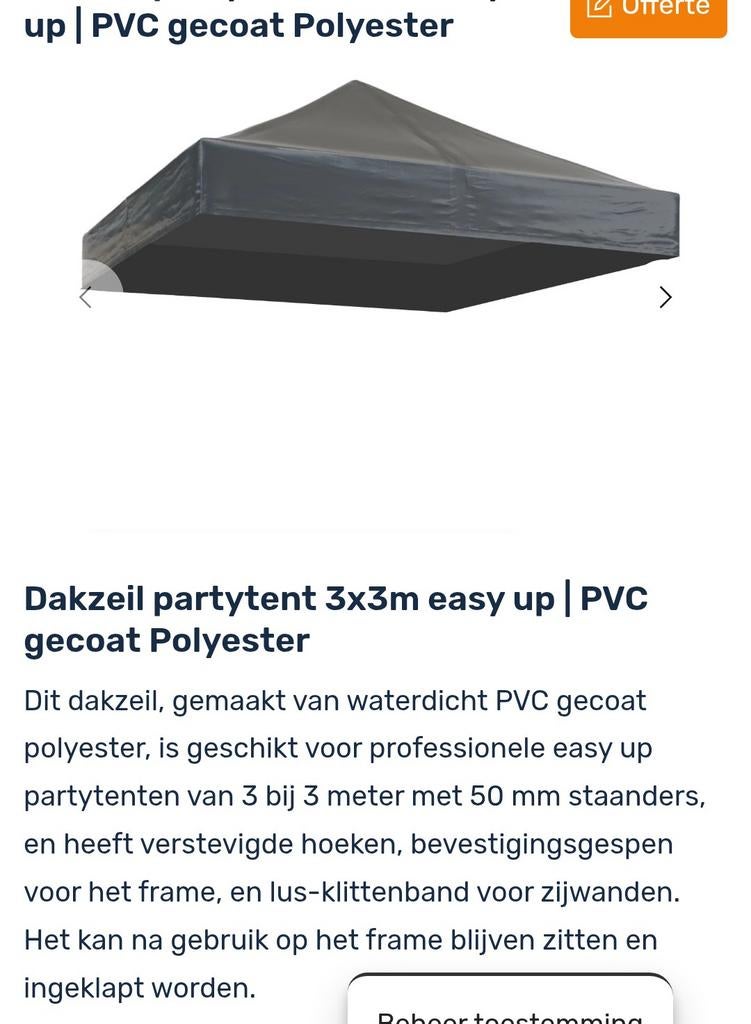 Boven en zijdoeken partytent nieuw, Tuin en Terras, Partytenten, Ophalen, Minder dan 5 meter