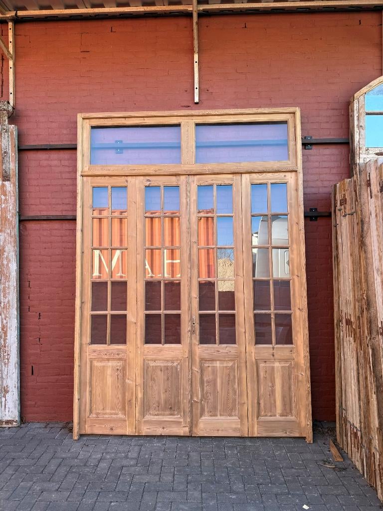 Antieke oranjerie 4-slag met bovenlicht – geloogd, Huis en Inrichting, Woonaccessoires | Overige, Gebruikt, Hout, Ophalen of Verzenden