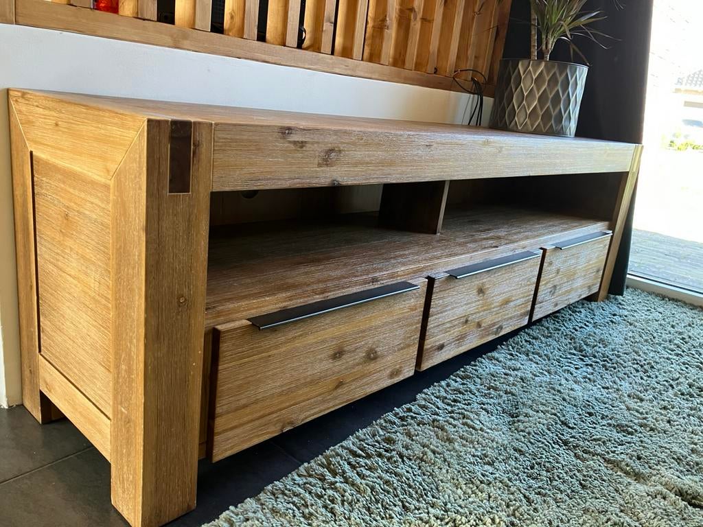 Tv meubel acaciahout, Ophalen, 150 tot 200 cm, Zo goed als nieuw, Minder dan 100 cm