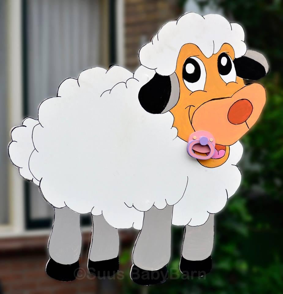 Geboortebord Lammetje met Roze Speen, Ophalen of Verzenden, Geboortebord