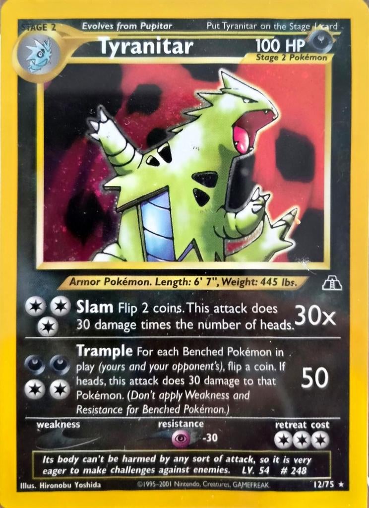 Tyranitar Holo 12/75 Neo Discovery WOTC Graded 8.5, Ophalen of Verzenden, Zo goed als nieuw, Losse kaart, Foil