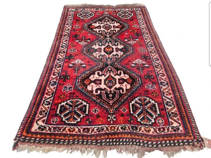 Vintage Handgeknoopt Perzisch wol Qashqai tapijt 103x165cm, Huis en Inrichting, Stoffering | Tapijten en Kleden, Gebruikt, 100 tot 150 cm