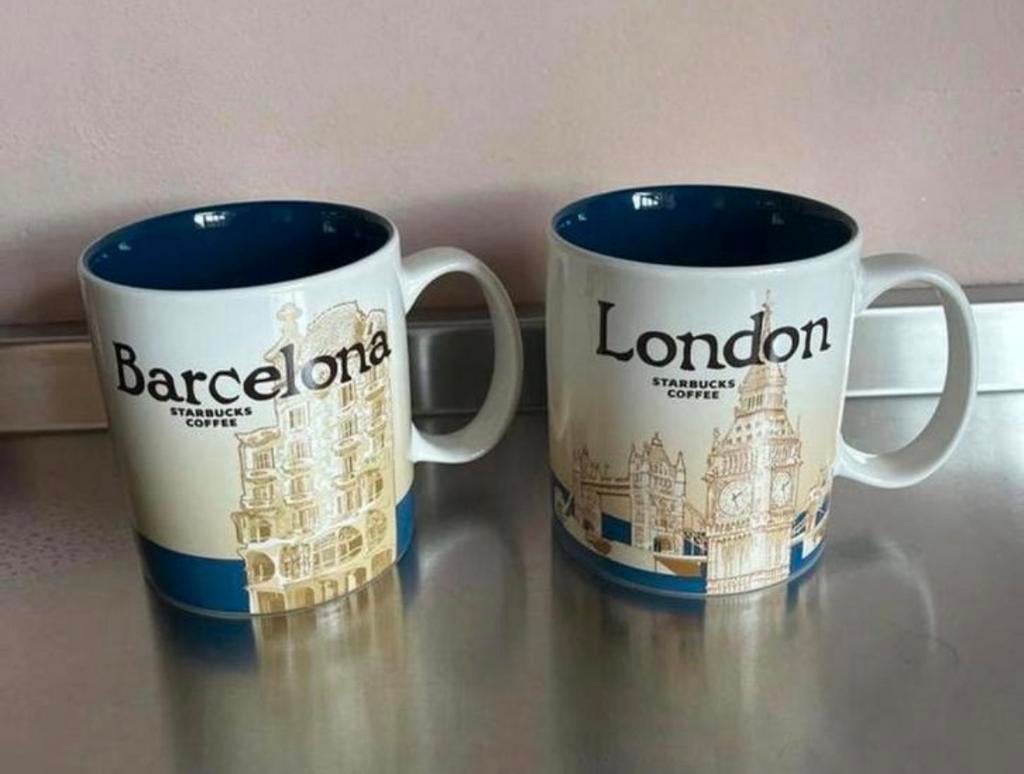 Starbucks mokken London & Barcelona - Zo goed als nieuw, Ophalen, Overige typen, Zo goed als nieuw, Steen/keramiek