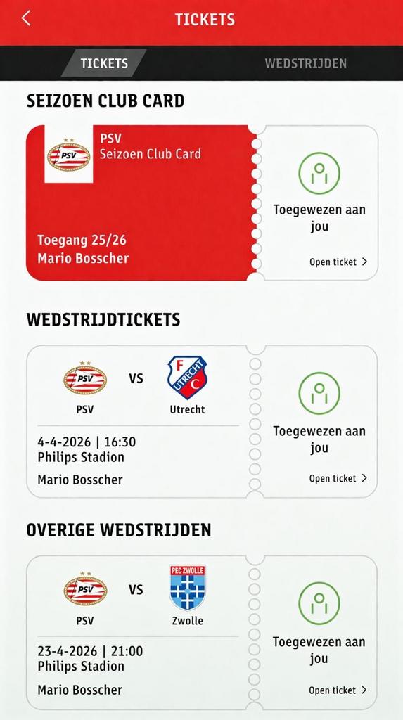 PSV vs Utrecht tickets – goede plaatsen, Losse kaart, Twee personen, April, Europa of Champions League