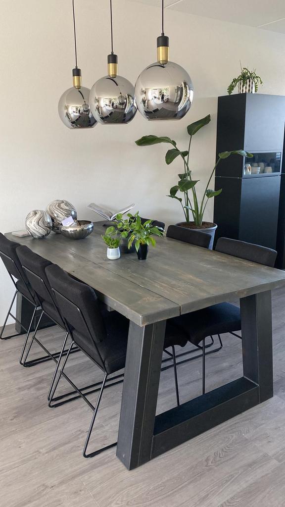 Stoere industriële eettafel | 200x100 cm | hout & staal, Huis en Inrichting, Tafels | Eettafels, Zo goed als nieuw, 50 tot 100 cm