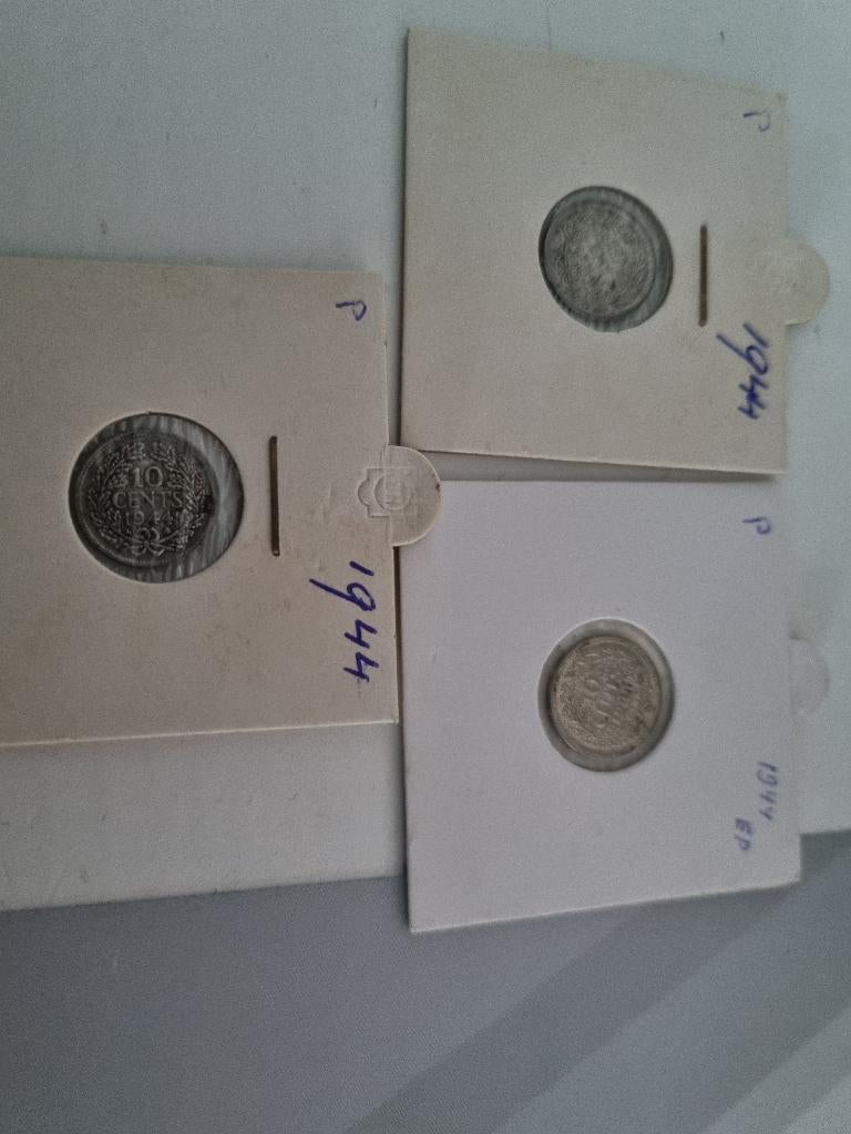 3 zilveren en drie zinken 10 cent 1944 1942Z, Postzegels en Munten, Munten | Nederland, Ophalen of Verzenden, Koningin Wilhelmina