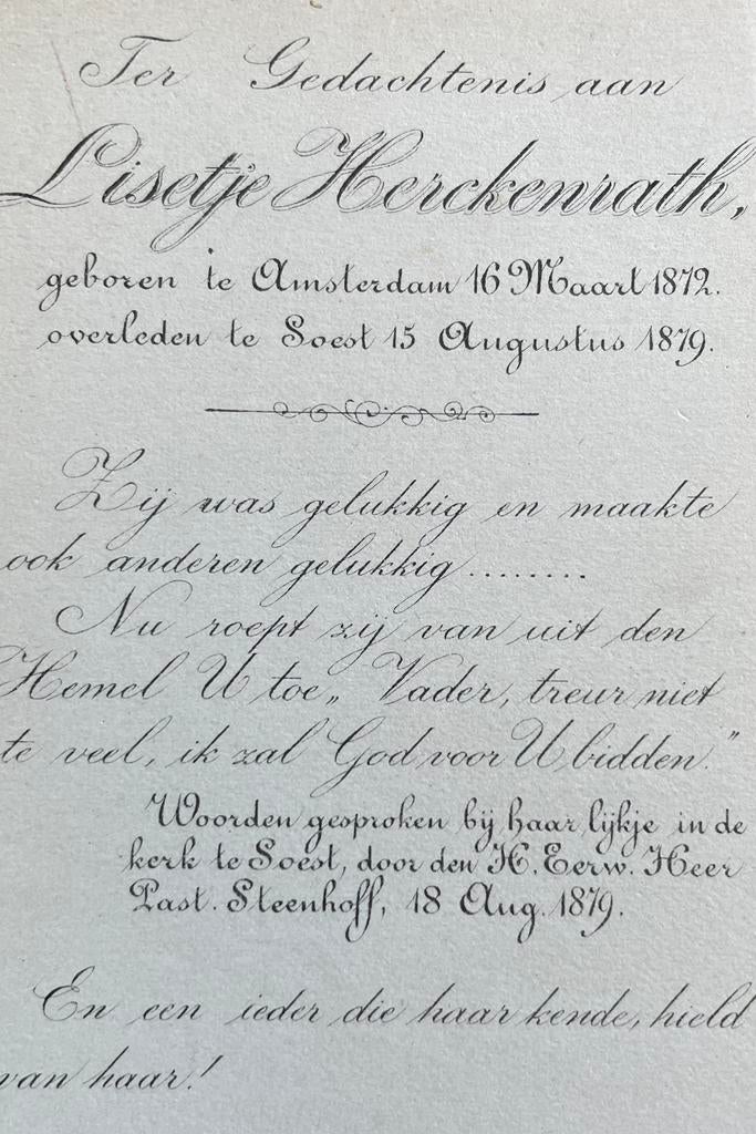 Lisetje Herckenrath 1872 Amsterdam, Ophalen of Verzenden