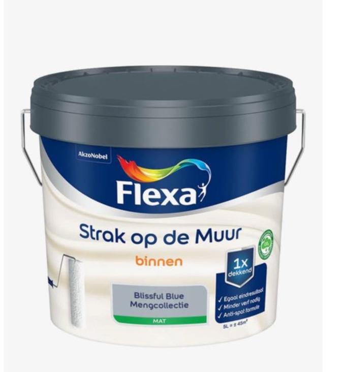 Flexa muurverf 5 liter mat Blissful Blue NIEUW, Ophalen of Verzenden, Nieuw, Blauw, Verf